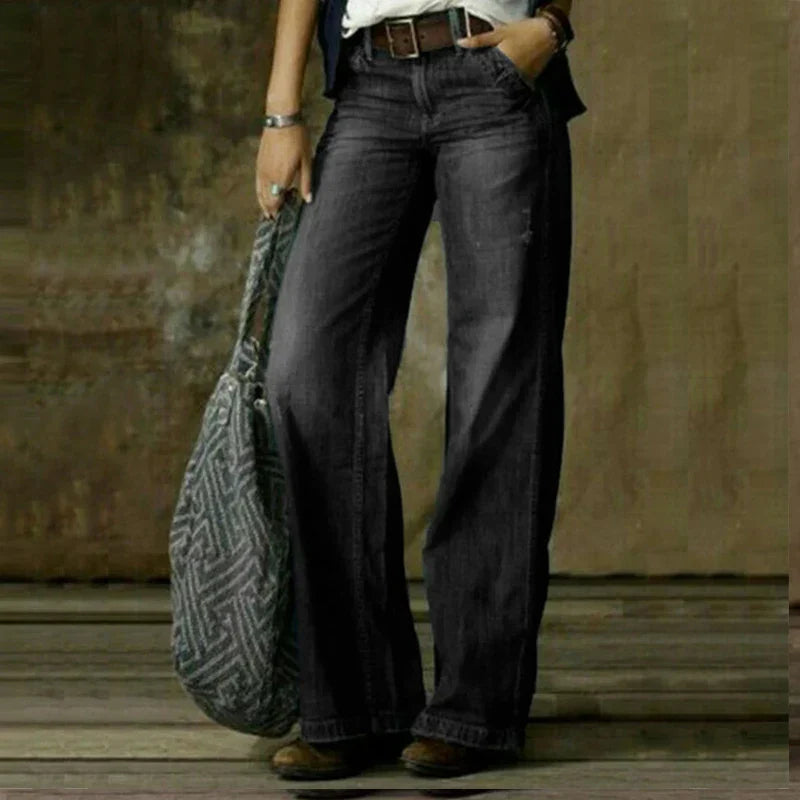 Women's wide-leg denim jeans - back
