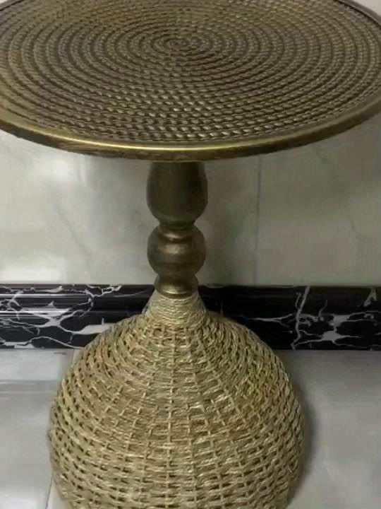 Handwoven Seagrass Coffee Table – Antique Bronze Iron Frame