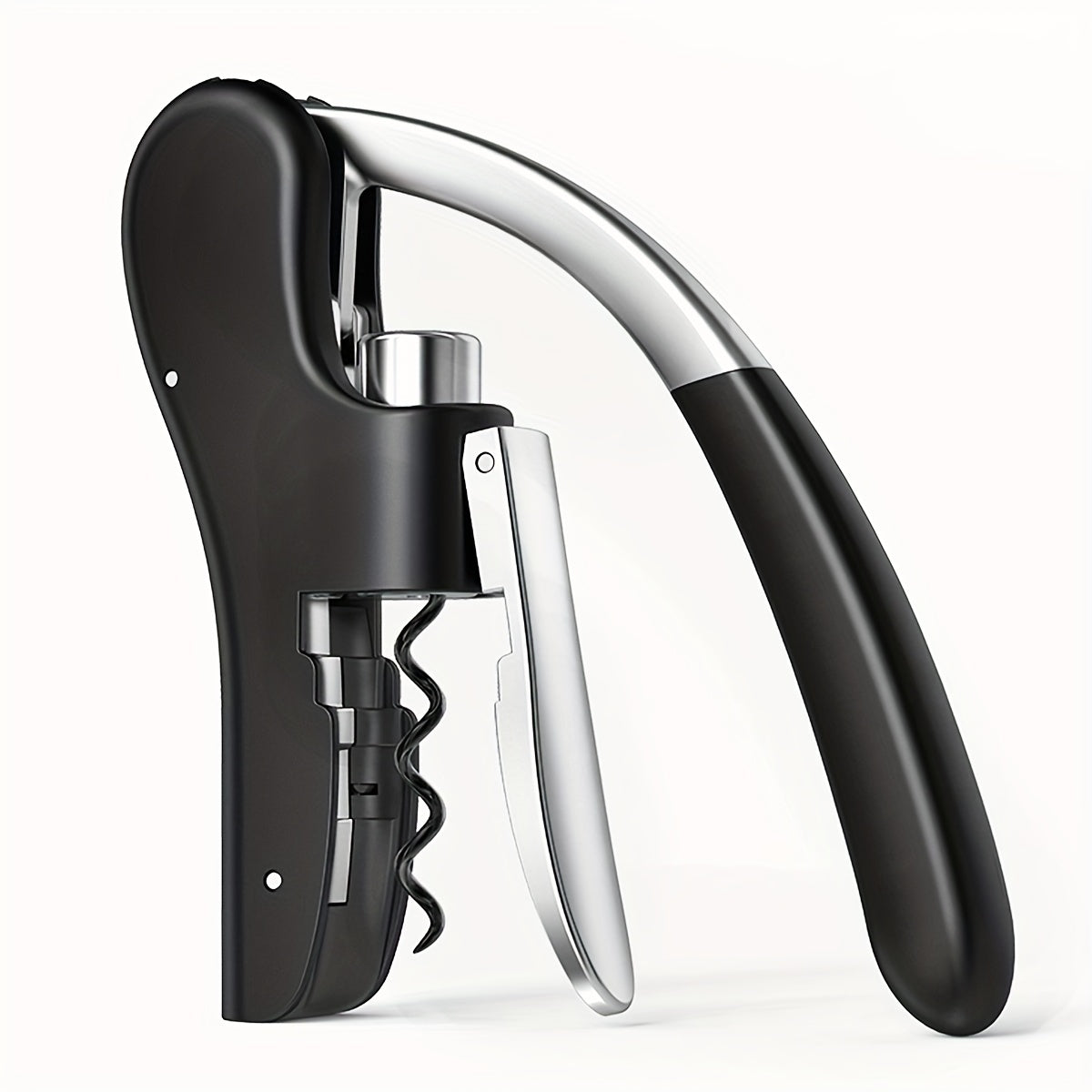 Ergonomic lever corkscrew wine bottle opener