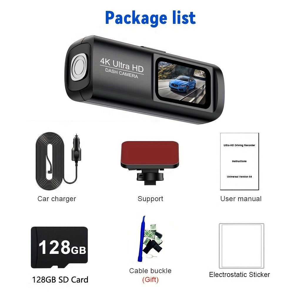 4K Ultra HD car dash cam with wide-angle lens