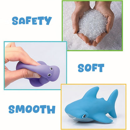 Bath toy set with floating sea animals and nets