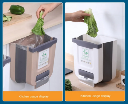 Foldable wall-mounted collapsible kitchen waste bin