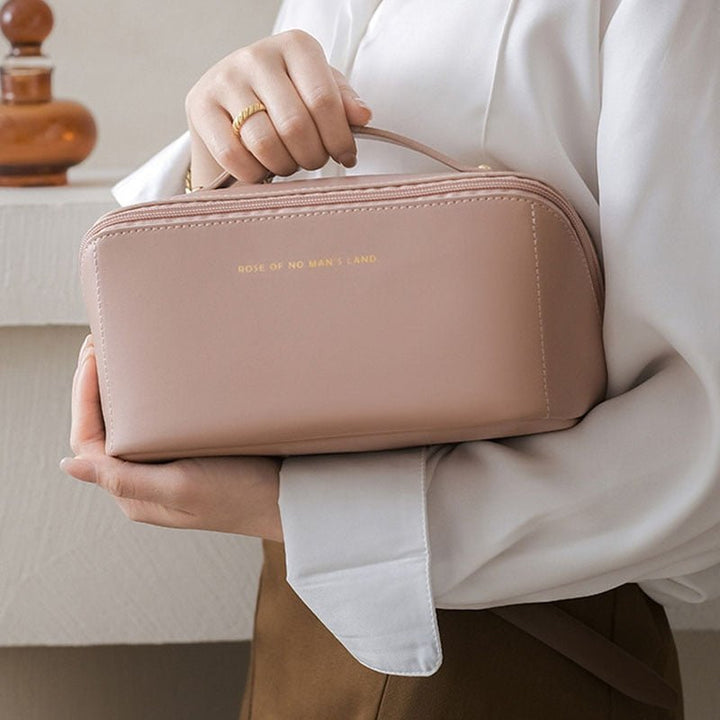 Women's pink luxe travel cosmetic makeup bag