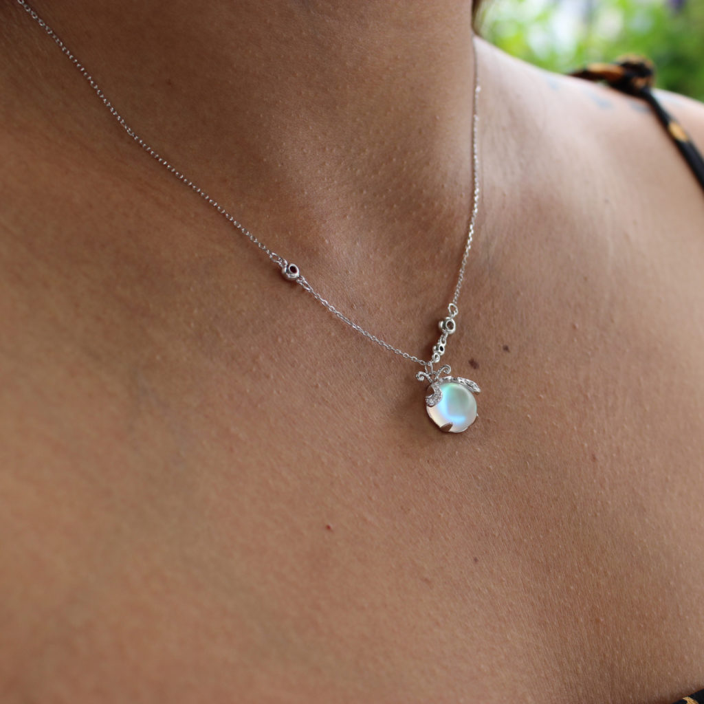 Firefly Pendant Silver Necklace with Moonstone Detail