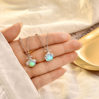 Firefly Pendant Silver Necklace with Moonstone Detail