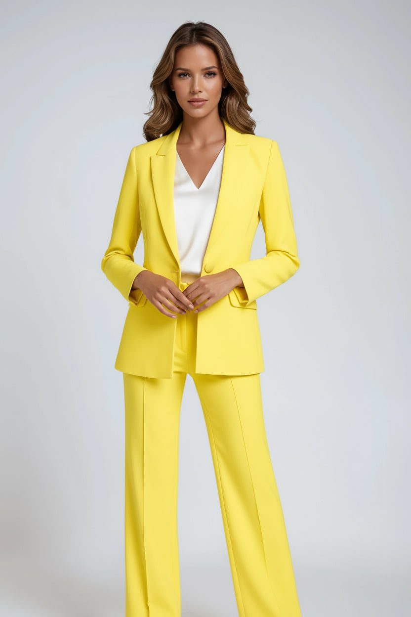 Women's blazer and wide-leg trousers suit set in a tailored fit