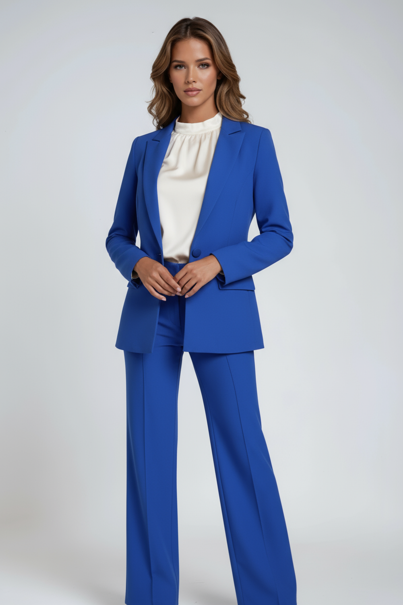 Women's blazer and wide-leg trousers suit set in a tailored fit