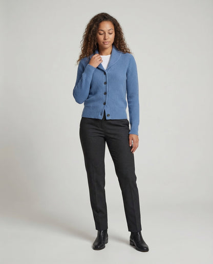 Women's knit cardigan with lapel collar and button front