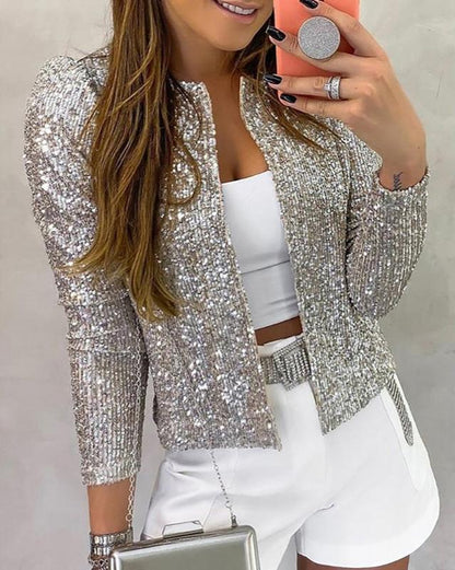 Women's Glitter Jacket – Open-Front Sparkly Winter Jacket