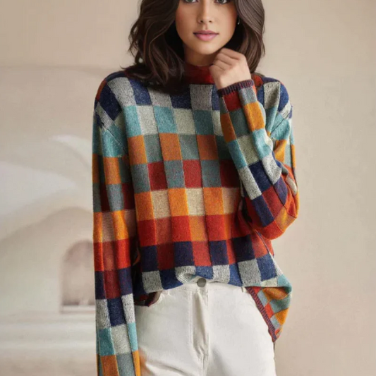 Women's colourful roll-neck jumper - front