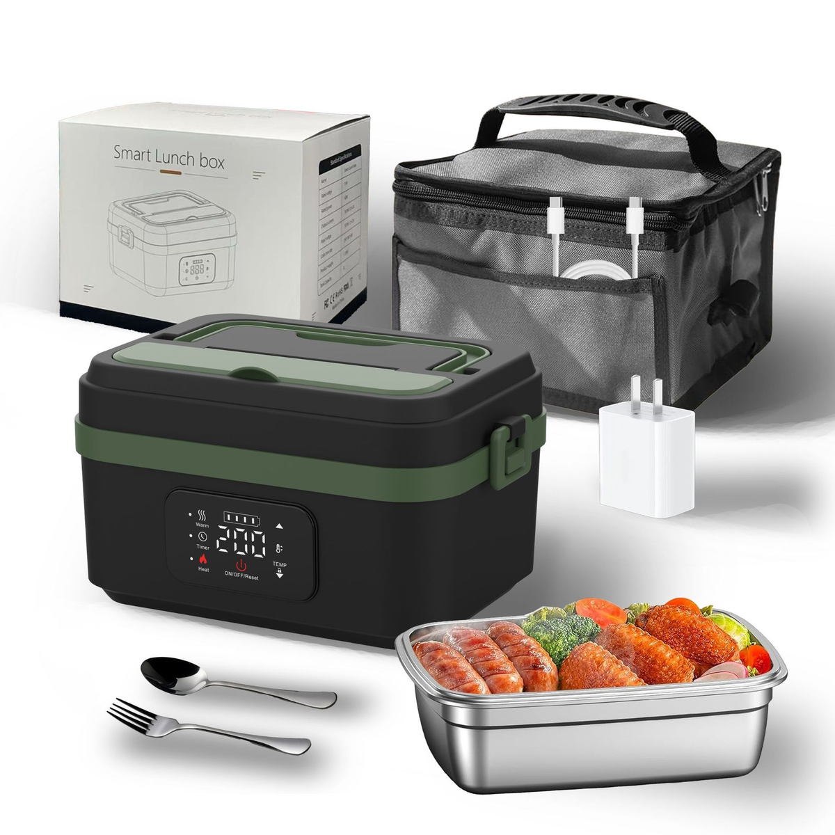 Cordless electric self-heating lunch box with battery