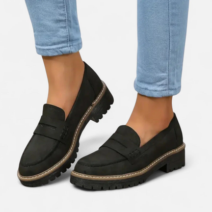 Women's black classic chunky-sole slip-on loafers