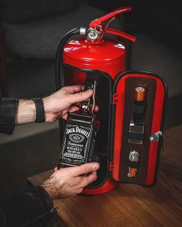 Novelty fire extinguisher drinks cabinet hidden bar