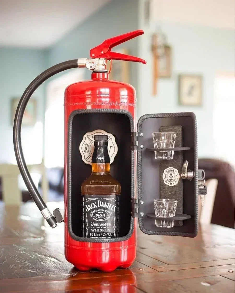 Novelty fire extinguisher drinks cabinet hidden bar