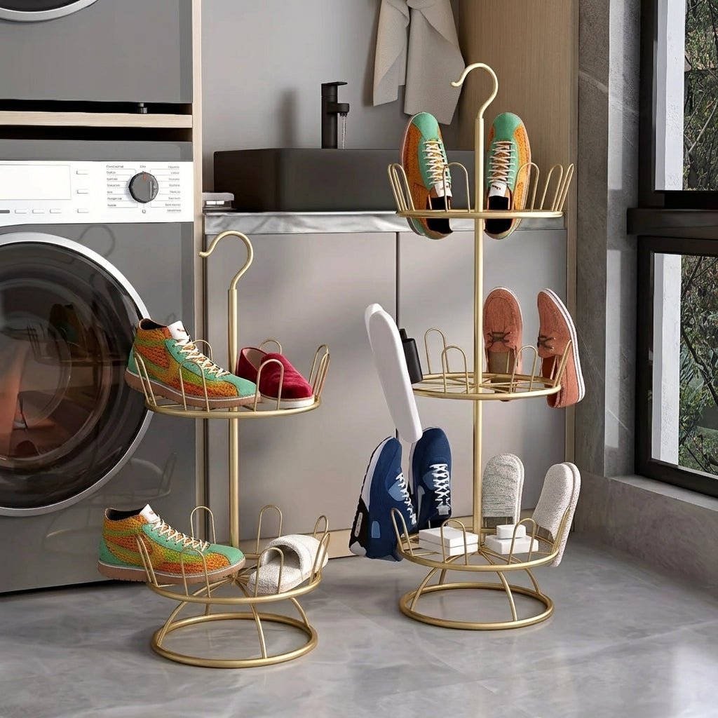 Vertical multi-tier metal shoe rack with hook