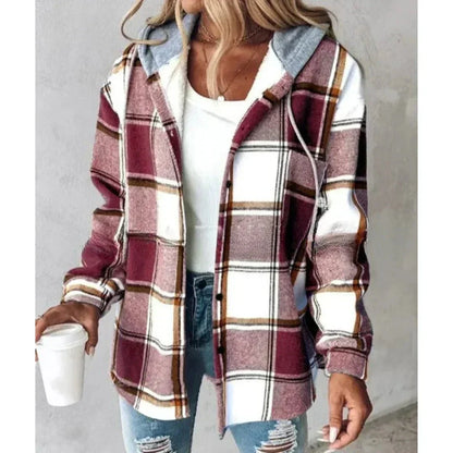 Women's Check Shacket – Casual Hooded Winter Overshirt