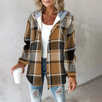 Women's Check Shacket – Casual Hooded Winter Overshirt