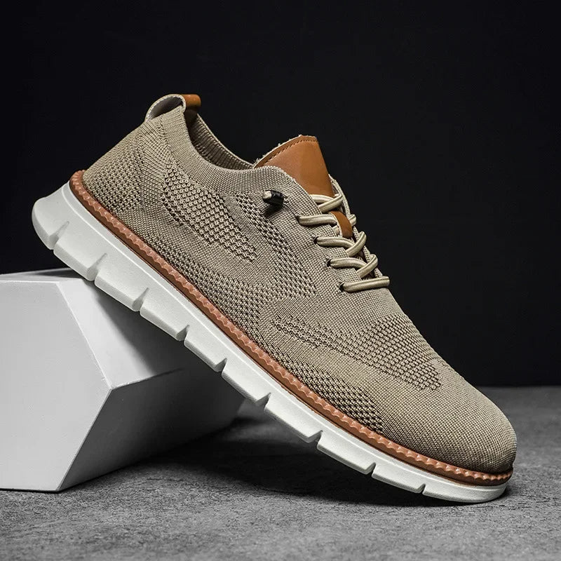 Men's beige breathable lightweight comfort trainers