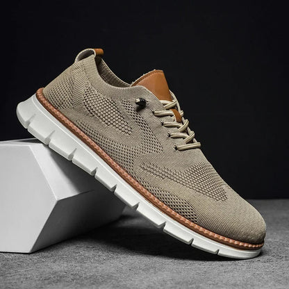 Men's beige breathable lightweight comfort trainers
