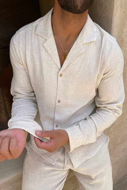 Men's cream two-piece linen co-ord set