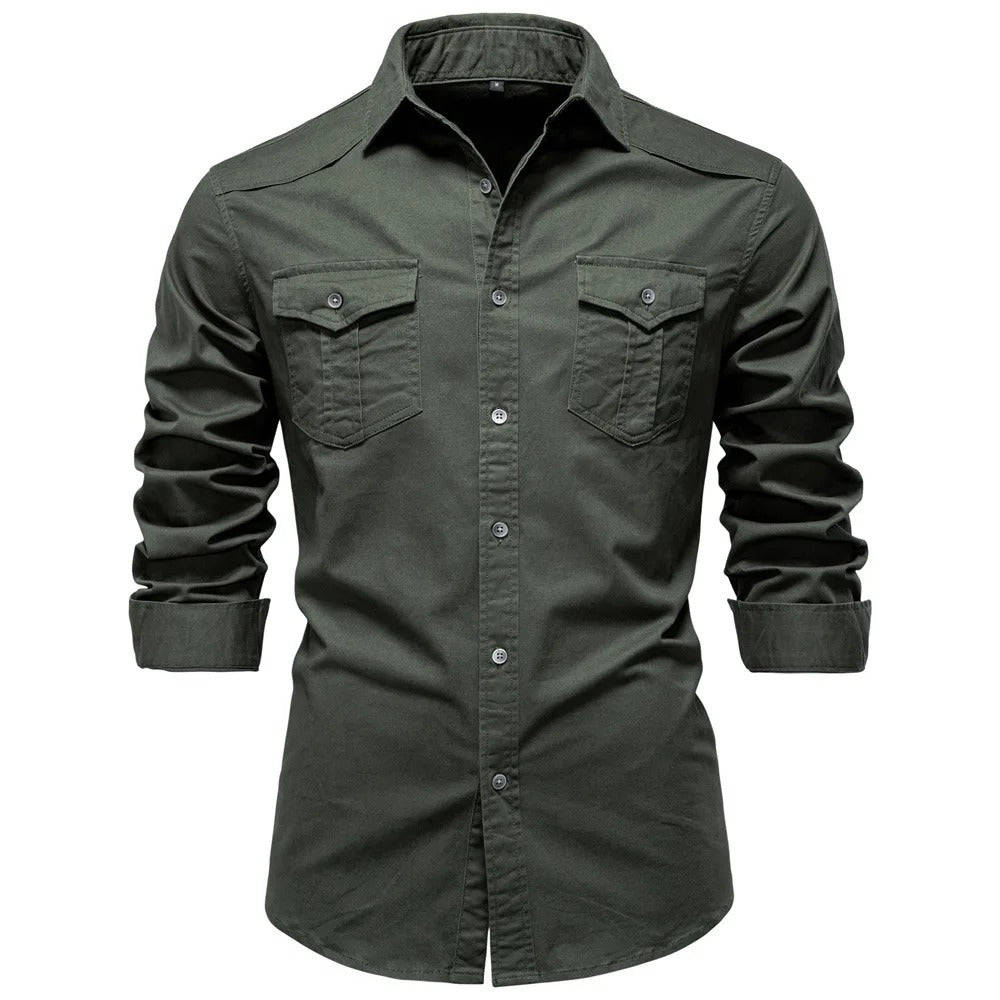 Men’s Denim Shirt Breathable Cotton Long Sleeve Solid Color Casual Jacket