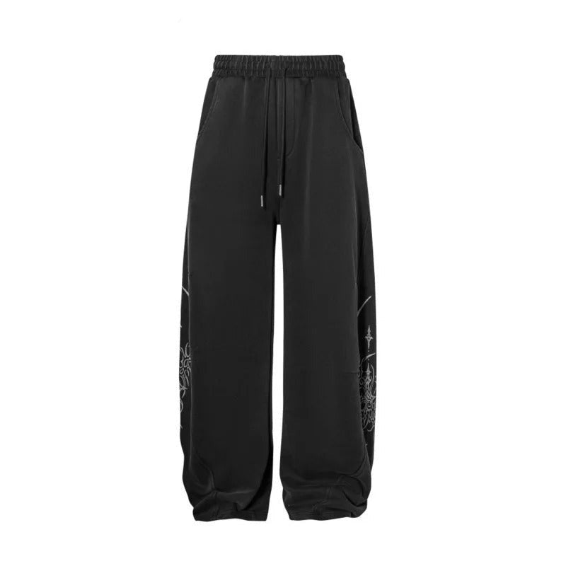 Straight Leg Sweatpants Hand Painted Gradient Embroidered Streetwear