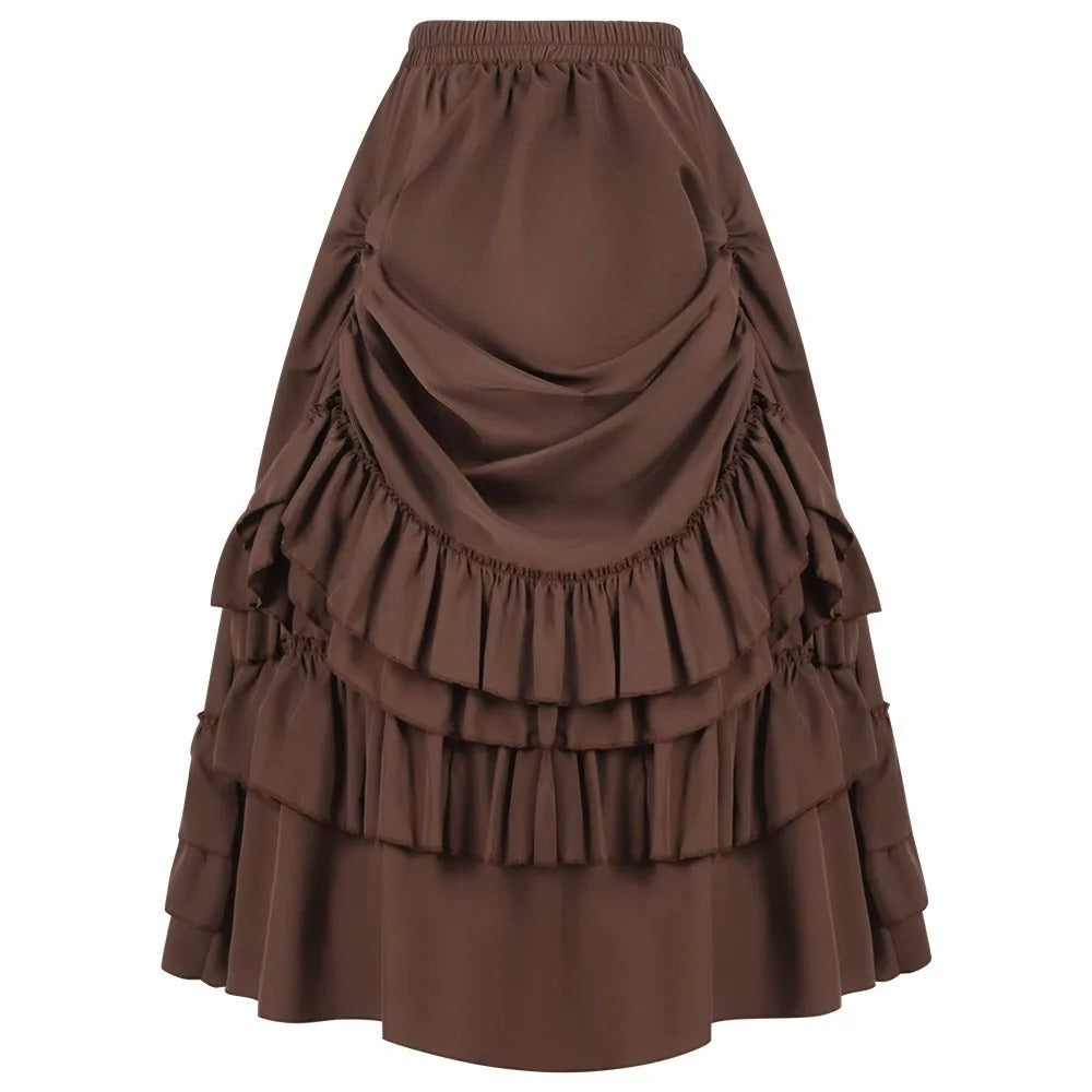 Victorian Costume Skirt High Waisted Layered Ruffle Gothic Style