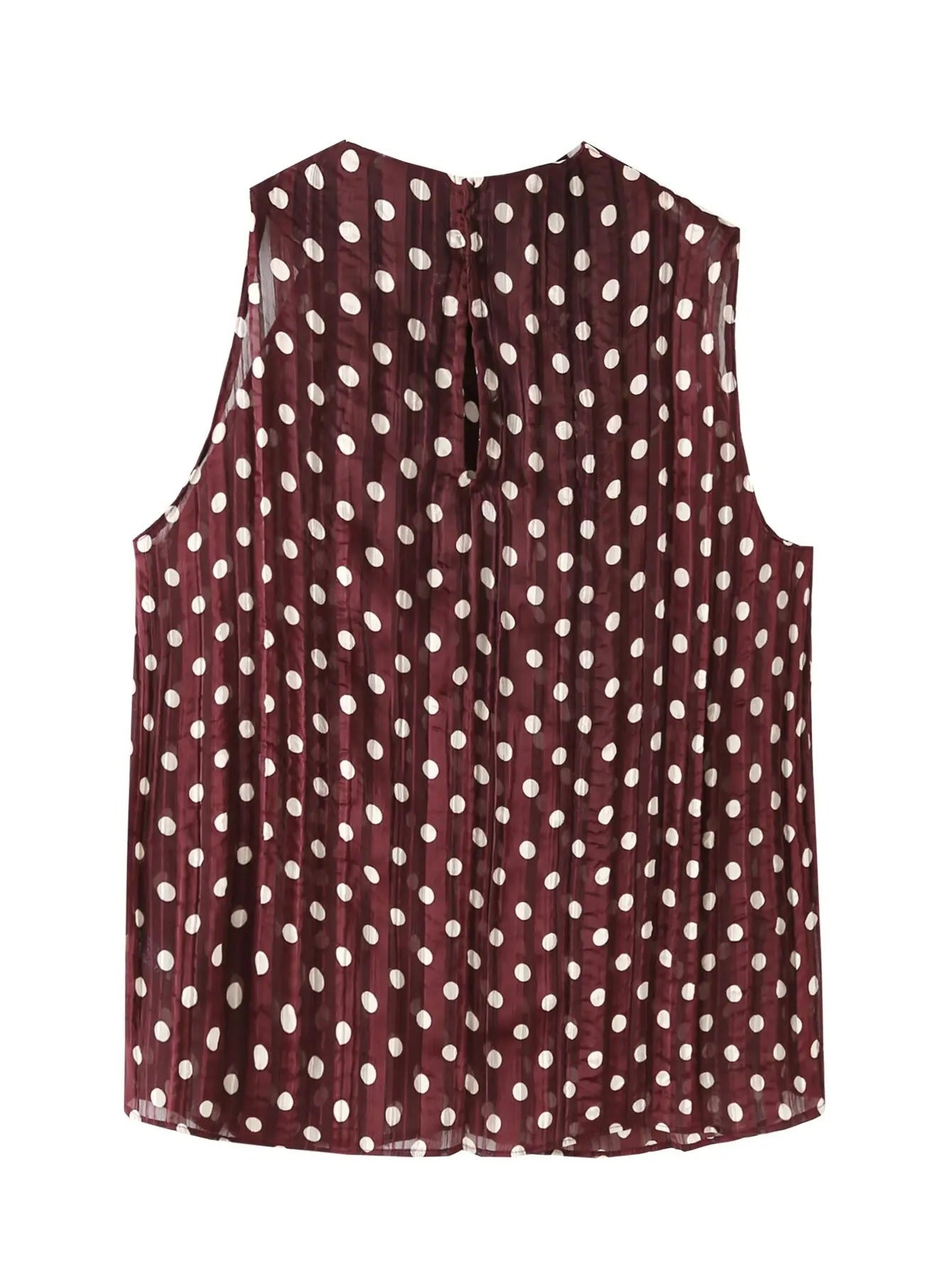 Women’s Sleeveless Blouse Polka Dot Brown O Neck Vintage Style