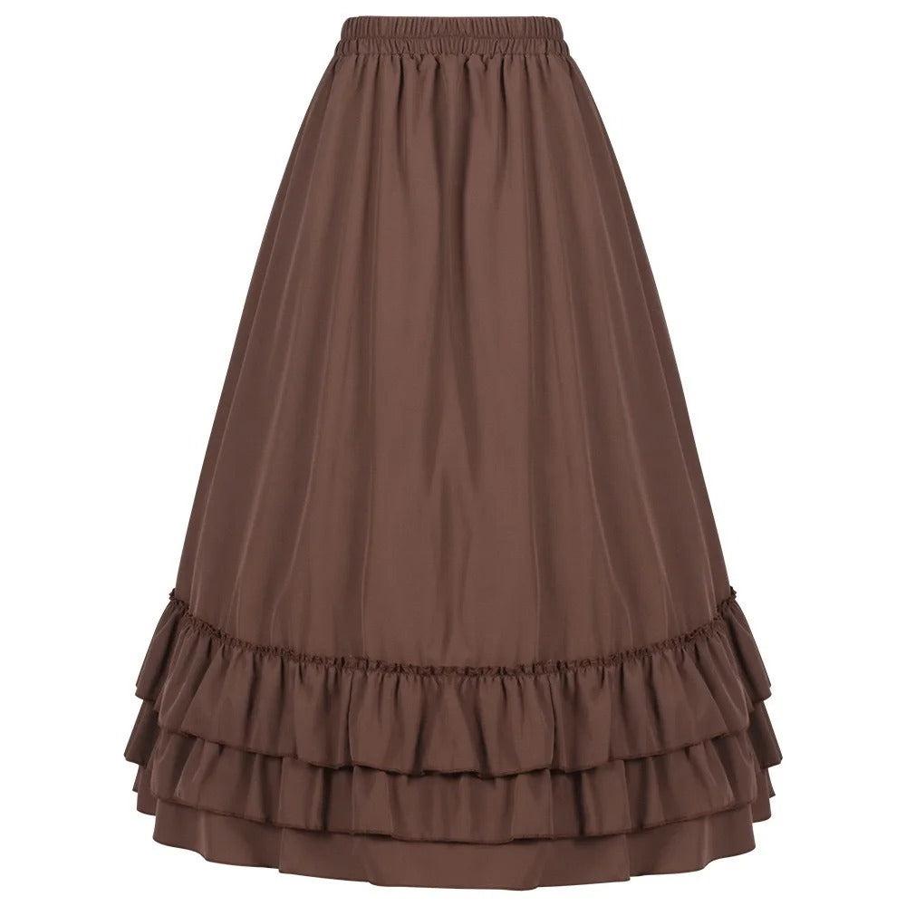 Victorian Costume Skirt High Waisted Layered Ruffle Gothic Style