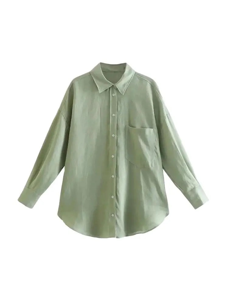 Women Oversized Button Up Shirt Vintage Long Sleeve With Pockets