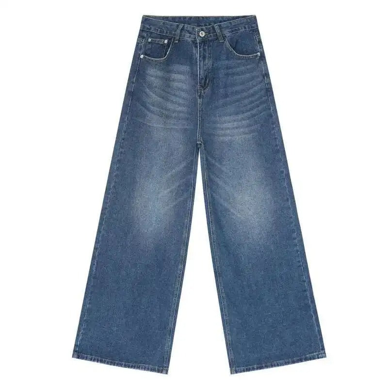 Men's Straight Wide Leg Jeans Gradient Wash Button Fly Denim Pants