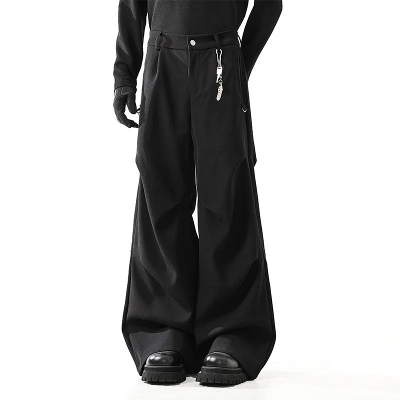 Men’s Wide Leg Suit Pants Pleated Front High Waist Straight Cut Trousers