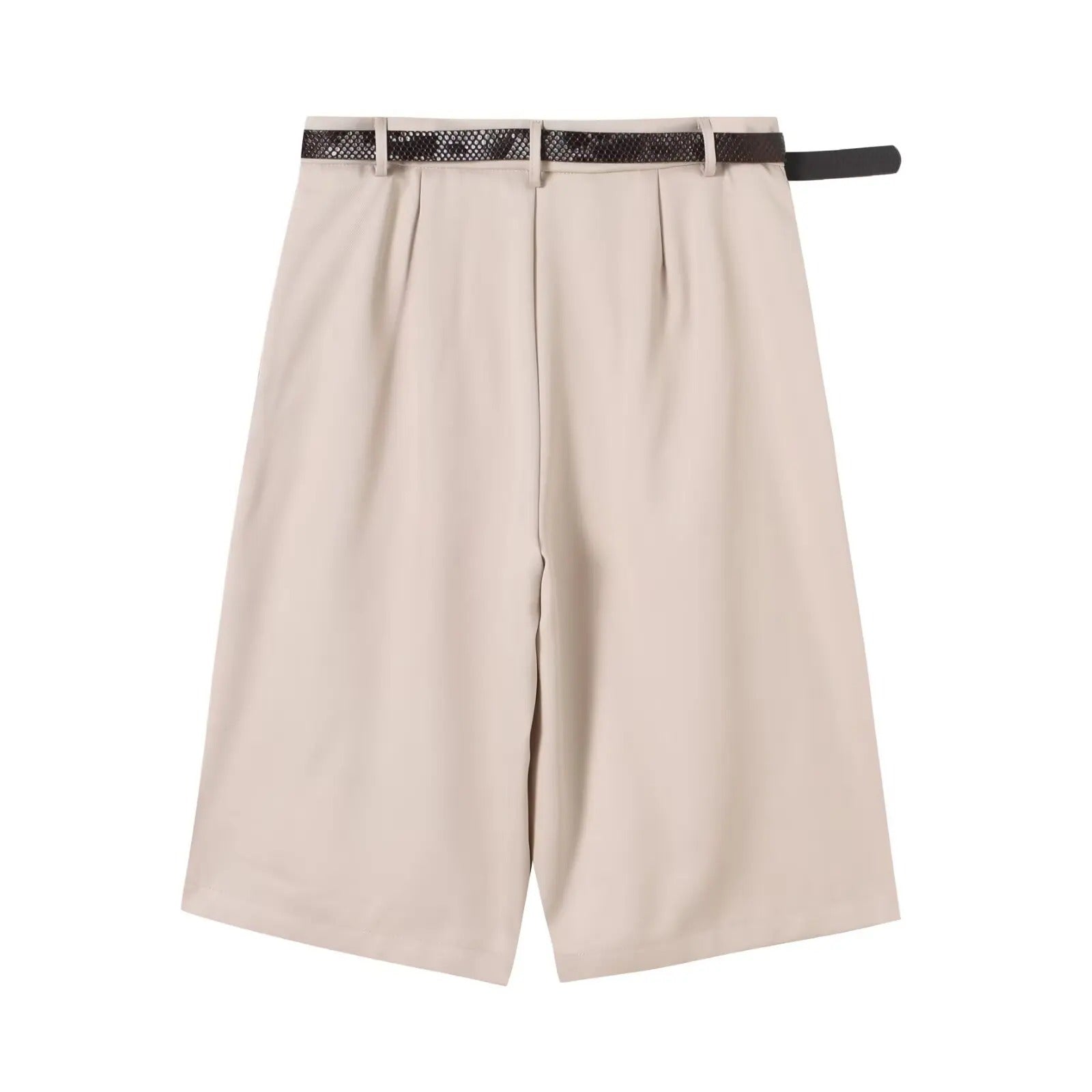Women’s High Waist Pleated Shorts with Belt and Zipper