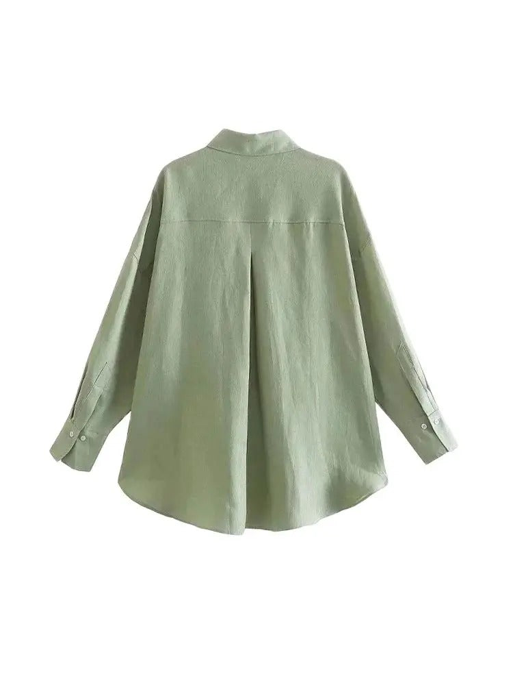 Women Oversized Button Up Shirt Vintage Long Sleeve With Pockets
