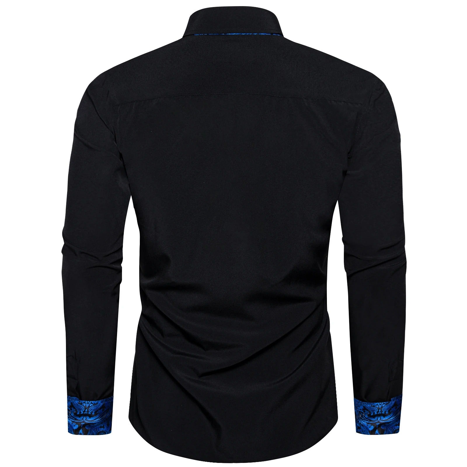 Men Dress Shirt Polyester Cotton Long Sleeve Paisley Patchwork Black Blue Casual Shirt