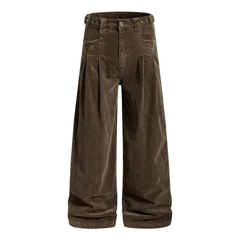 Work Pants Straight Leg Corduroy Mid Waist Casual Mens Trousers