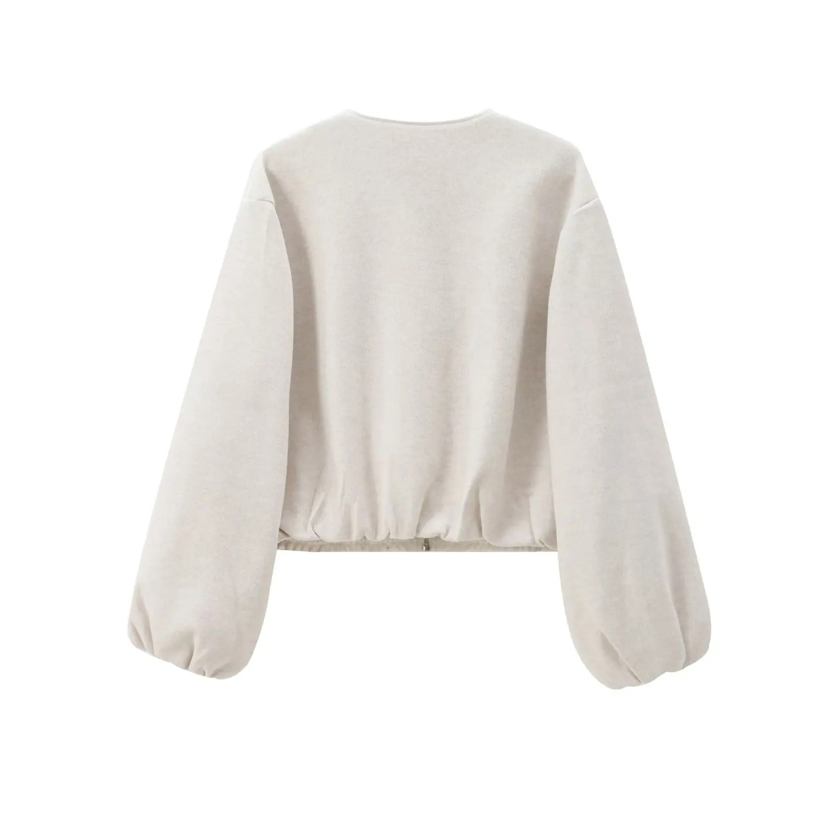 Fleece Bomber Jacket Cropped Long Sleeve Zip Front