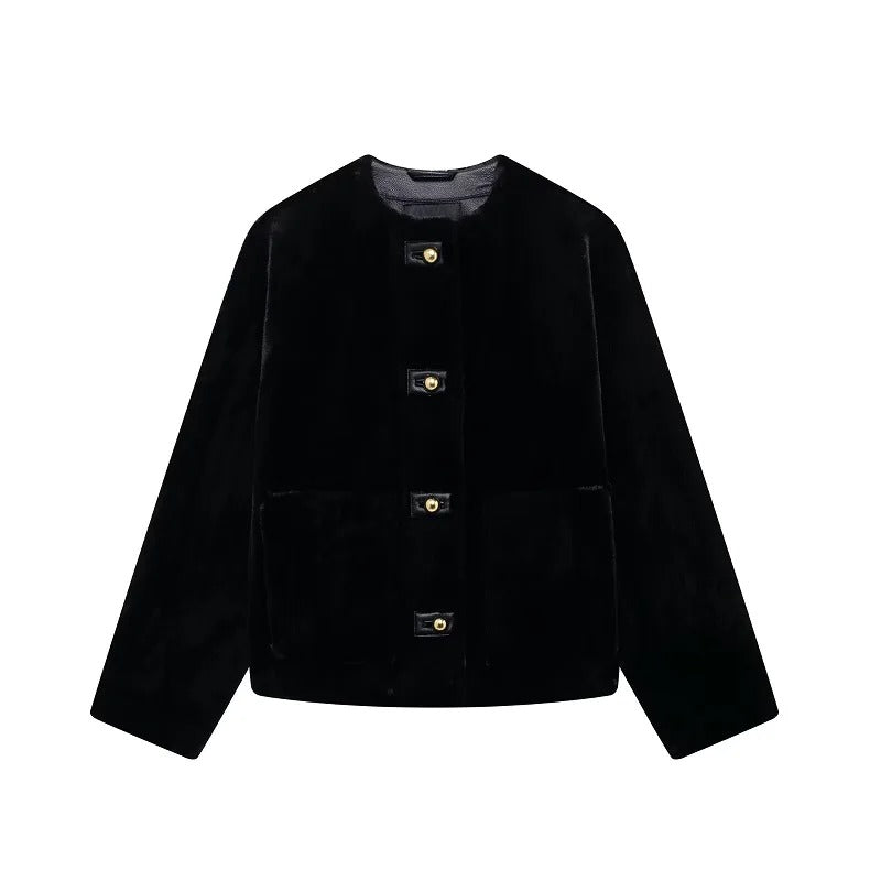 Faux Fur Jacket Women Long Sleeve Plush Winter Coat Black