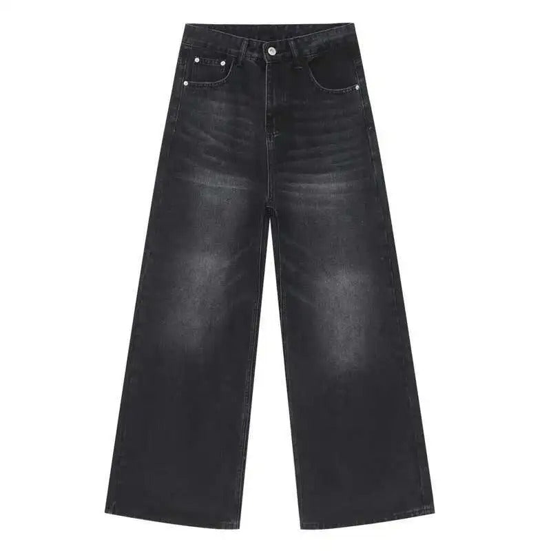 Men's Straight Wide Leg Jeans Gradient Wash Button Fly Denim Pants