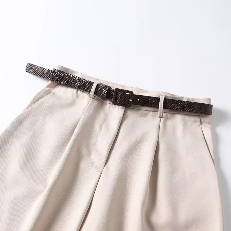 Women’s High Waist Pleated Shorts with Belt and Zipper