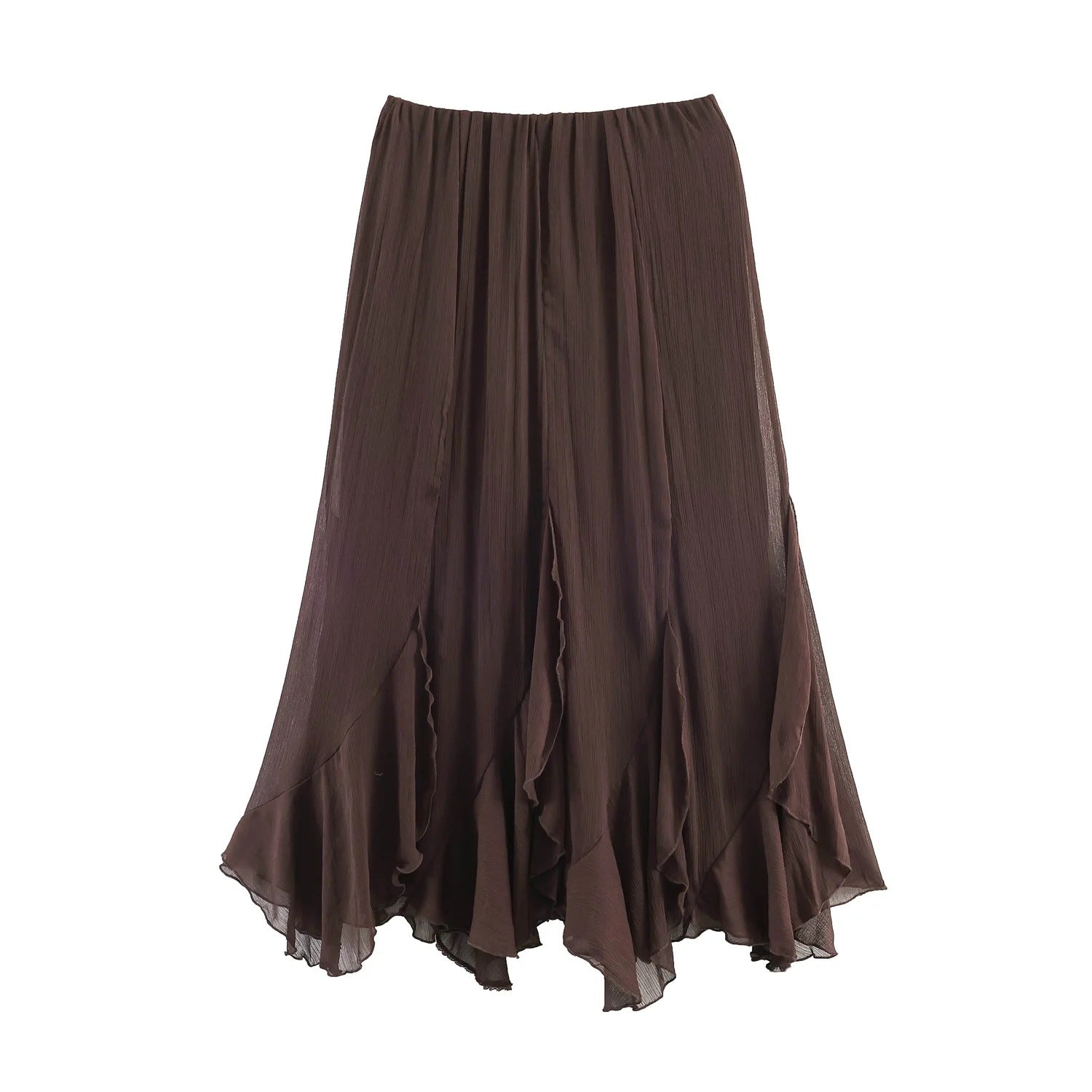Pleated Ruffle Midi Skirt High Waist Layered Japan Style Womens Skirt