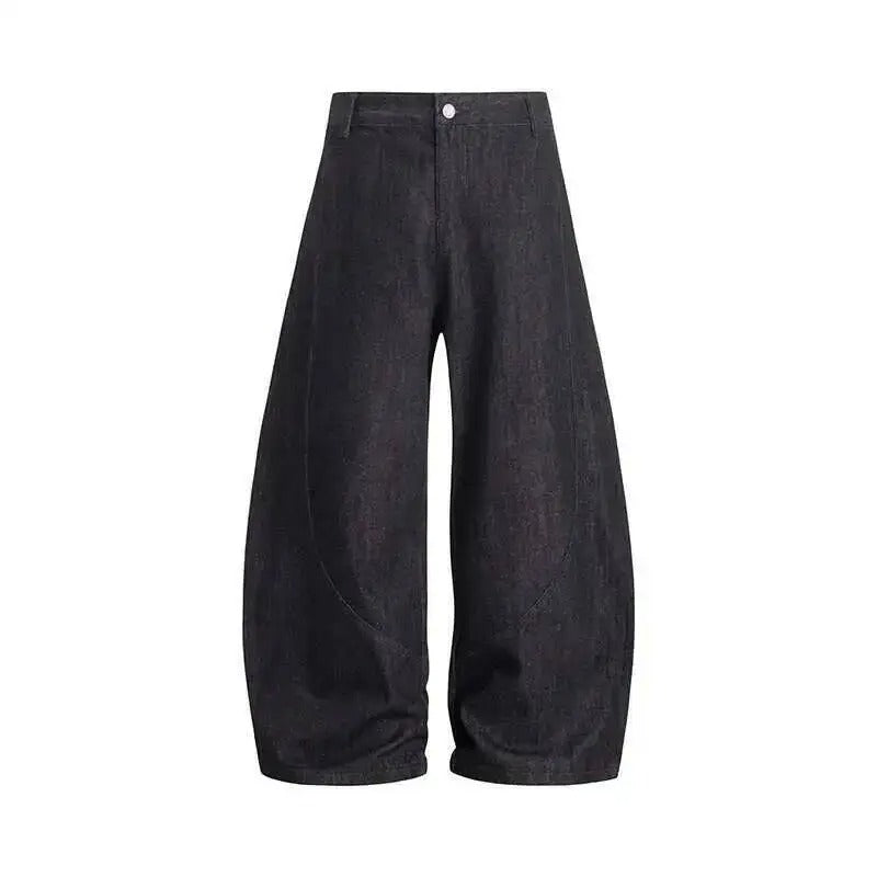 Wide Leg Denim Pants Curved Knife Cut Loose Fit Unisex Streetwear