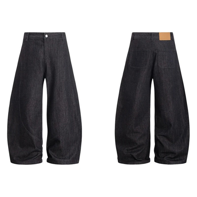 Wide Leg Denim Pants Curved Knife Cut Loose Fit Unisex Streetwear