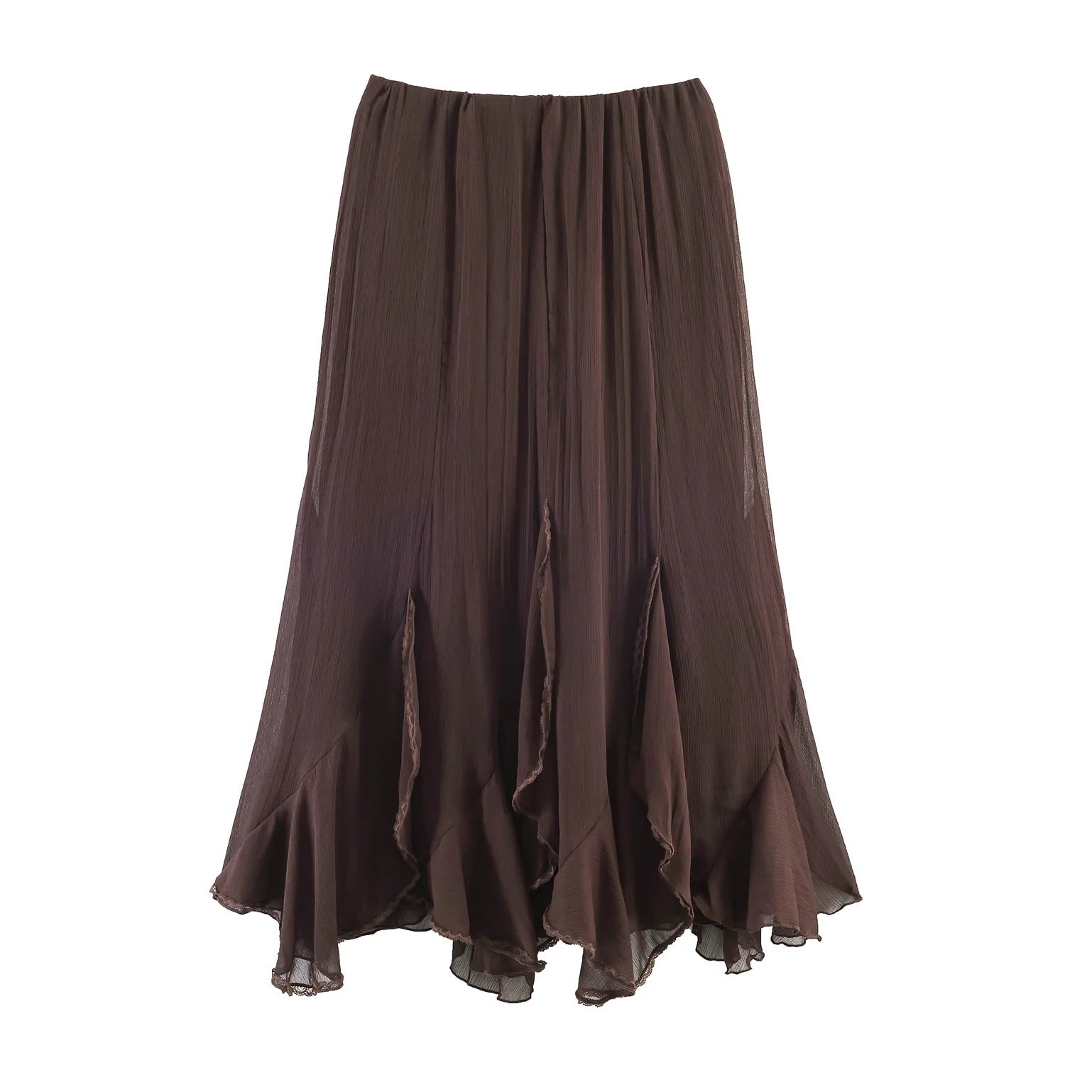 Pleated Ruffle Midi Skirt High Waist Layered Japan Style Womens Skirt