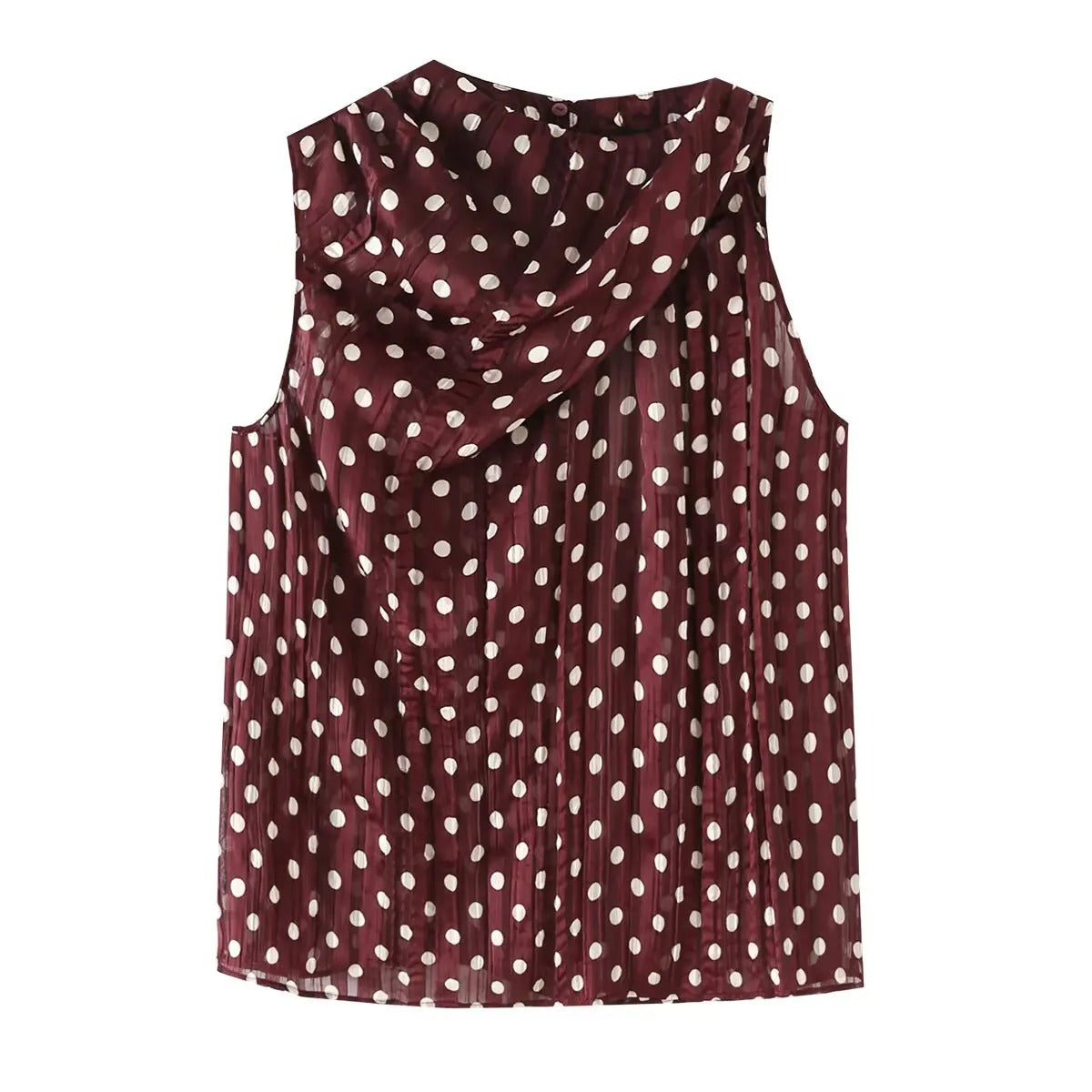 Women’s Sleeveless Blouse Polka Dot Brown O Neck Vintage Style