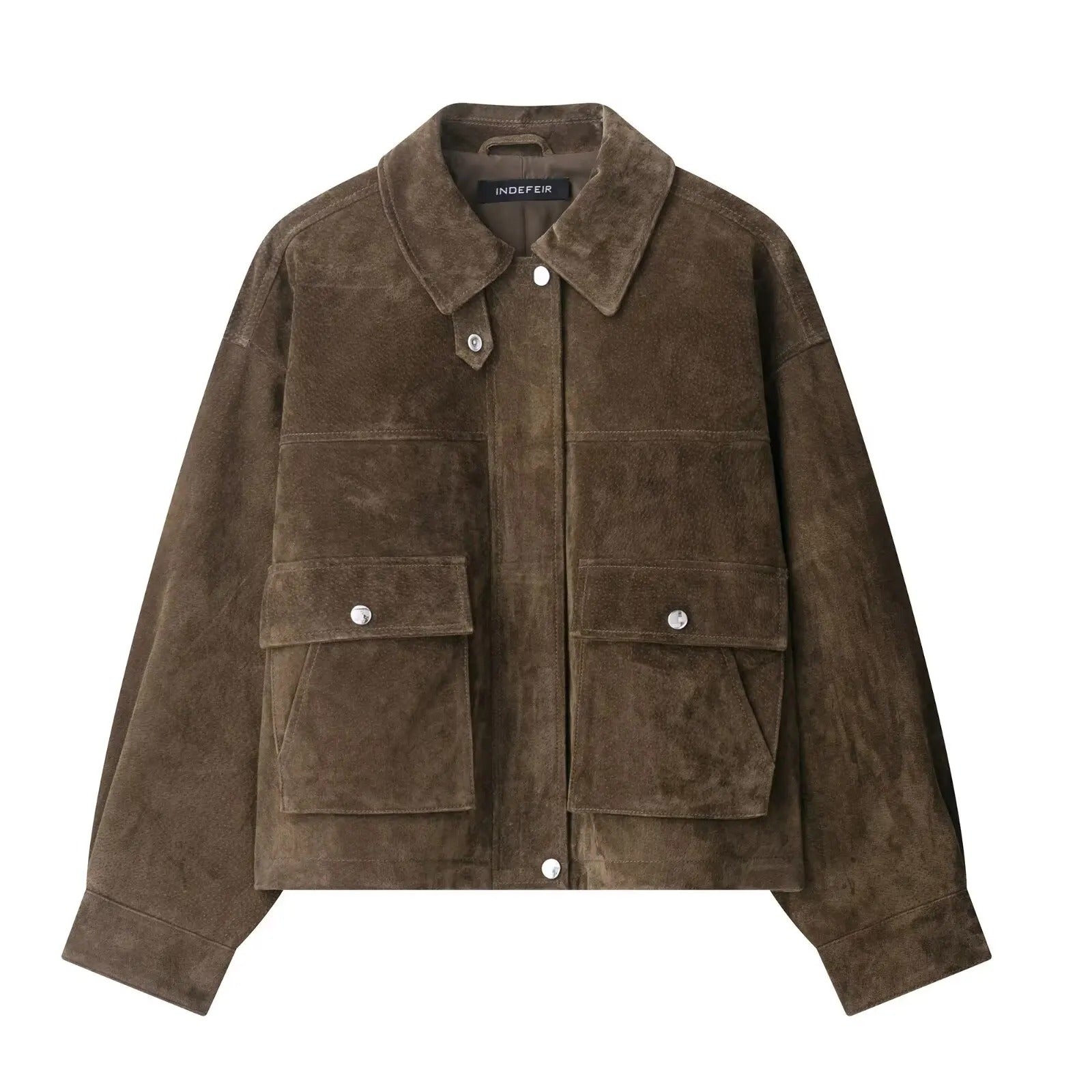 Women Vintage Lapel Coat Long Sleeve Zipper Jacket With Pockets