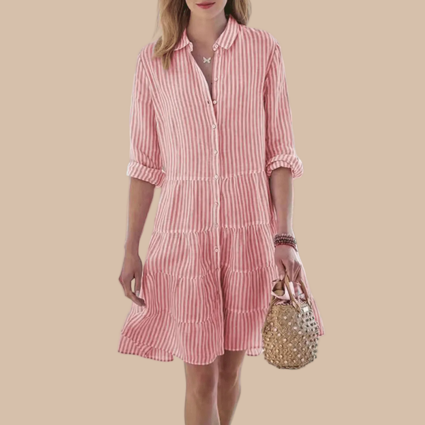 Women's striped tiered skirt dress - red