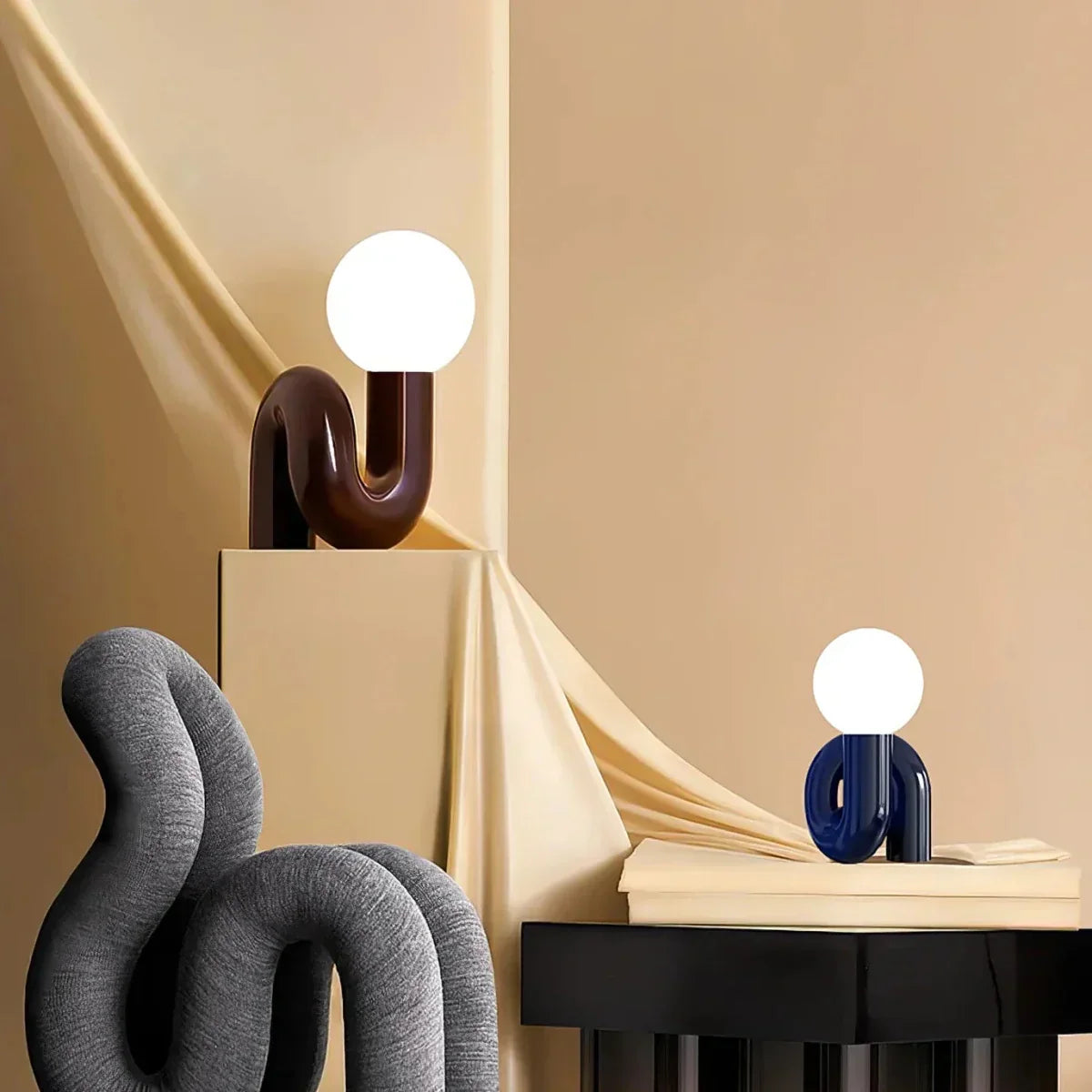 Sculptural curved glass globe table lamp
