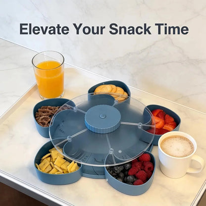 Rotating Snack Bowl – 5-Compartment Serving Tray with Lid