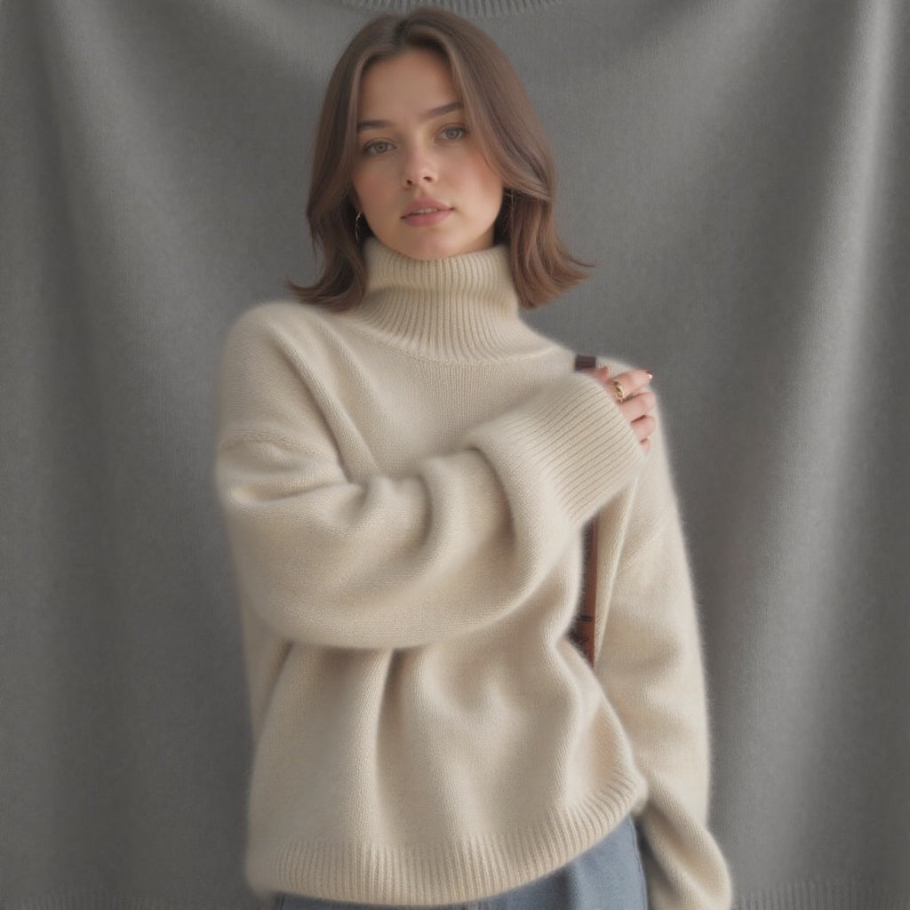 Oversized Cashmere Roll-Neck Sweater – Soft Warm Knit